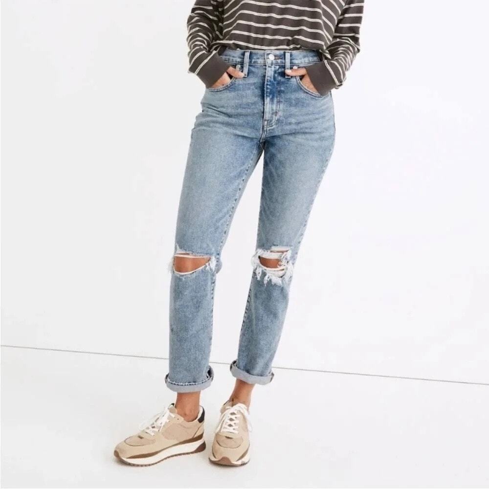 Madewell Roadtripper Slim Boyfriend Jeans Size 25x29 Medium Wash Distressed